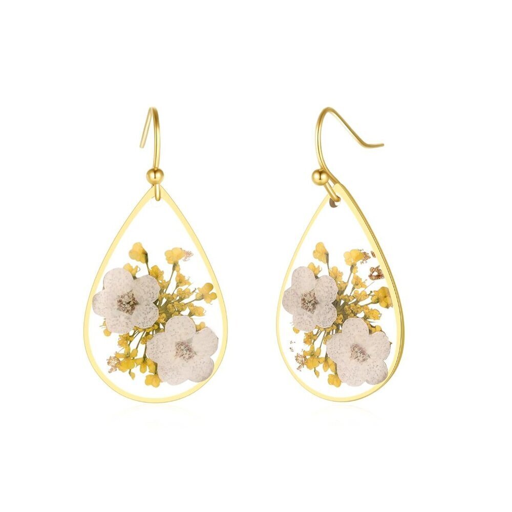 Daffodil Pressed Flower Teardrop Earrings | Elegant Drop Dangle Earrings for Wom